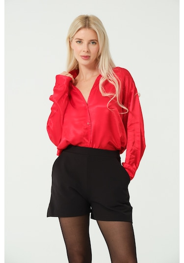S'amore Clothing Basic Saten Gömlek Kırmızı
