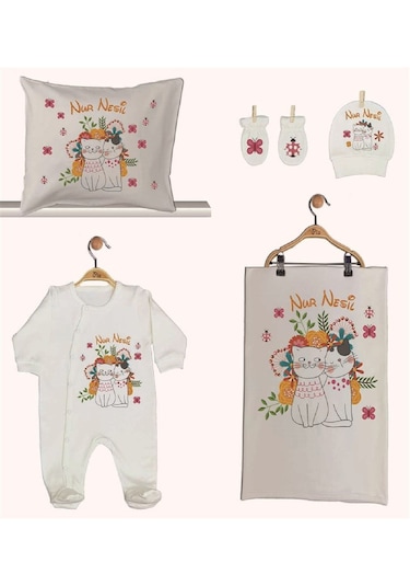 Pia Baby Gl 1948-02 İsme Özel Beşli Tulum Set Krem