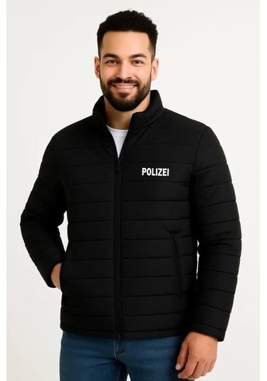 Efnaz Style Erkek Mikro Su İtici Kapitone Baskılı Astarlı Fermuarlı Bomber Mont - Siyah