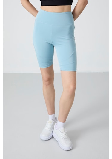 Tommy Life Açık Mavi Polyester Esnek Standart Fit Performans Kadın Biker Tayt - 91012 Açık Mavi