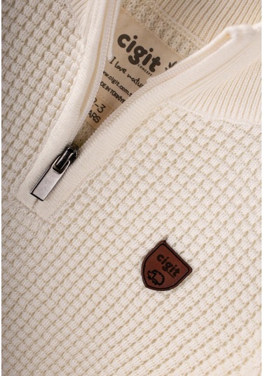 Selanik Triko Fermuarlı Kazak 2-11 Yaş Ekru Ekru