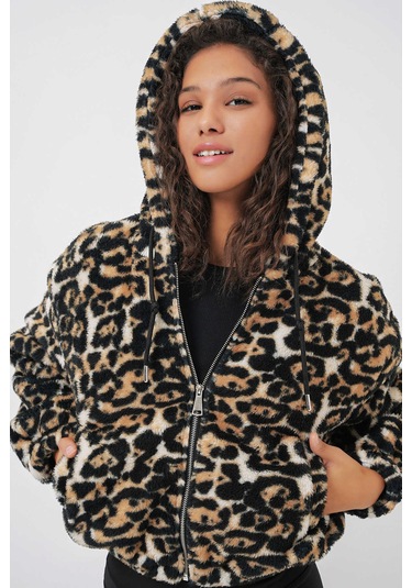 Gabria Kapişonlu Desenli Kısa Mont Siyah