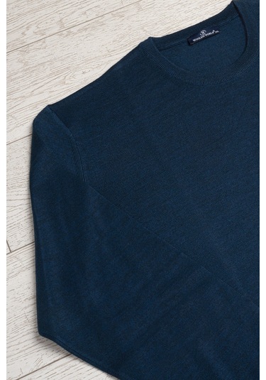 Woolen World Bisiklet Yaka Battal Büyük Boy Yünlü Triko Kazak İndigo