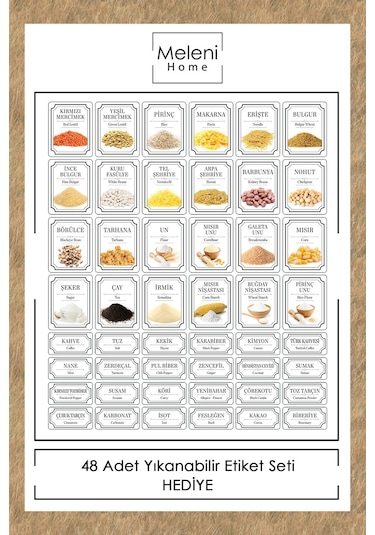 Meleni Home 12'li Kapaklı Kare Erzak Saklama Kabı Seti Baharatlık Seti Etiketli 12x 300 Ml Antrasit