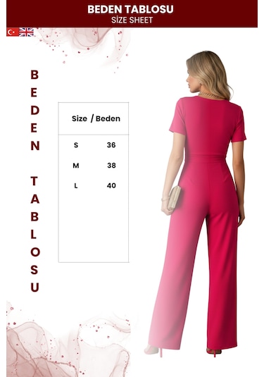 Zedefx Kadın İthal Krep Şık Tasarım Tulum Pembe