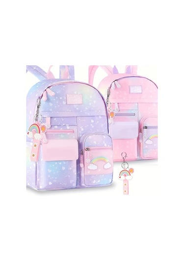 Honeybeeshop 1 Adet Moda Naylon Gradyan Omurga Koruma Sırt Çantası Pembe Küçük Pembe