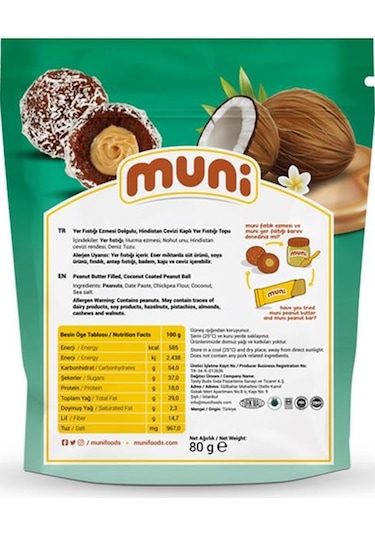 Muni Hindistan Cevizli Yer Fıstığı Topu 6 x 80 G