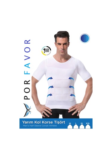 Enenstyle Fashıon Boutıque Yarım Kollu Erkek Korse Atlet, 1 Beden Küçültücü, Siyah, Rahat Ve Şık Tasarım Beyaz