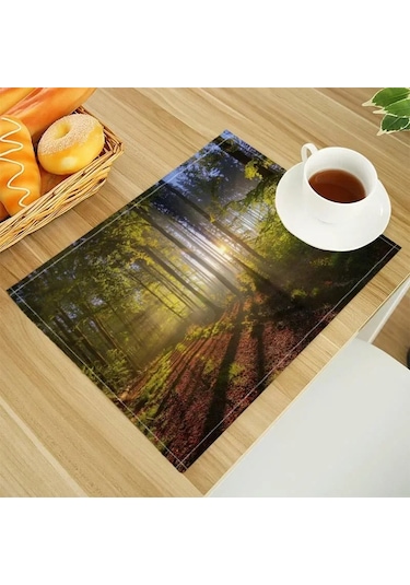 Doğal Orman Desenli Keten Yemek Masası Paspasları Alfabe Mutfak Amerikan Servisi 32x45cm Bardak Altlıkları Kase Bardak Paspası 1,1 Adet 32x45cm Diğer