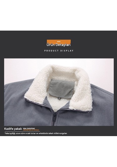 Erkek Ceketi, Peluş Ve Kalınlaştırılmış Kuzu Derisi Ceket, Erkek Dik Yaka Pamuklu Ceket Siyah