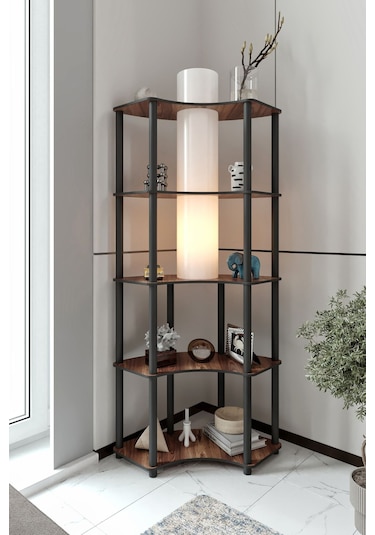 Ravilo Conrad Çift Yön Kullanım Raflı Köşe Lambader Ceviz Ceviz