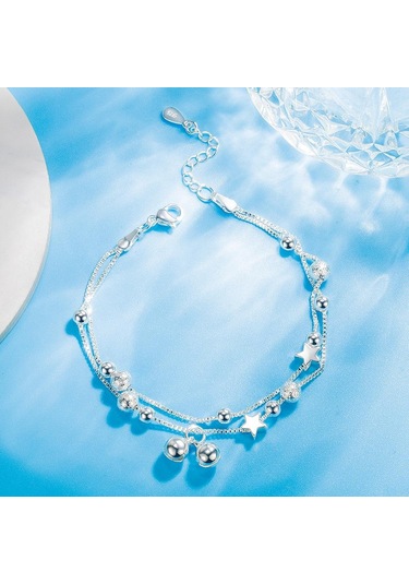 Moda Çift Katmanlı Yıldız Çan Bileklik Yıldız Çok Yönlü Takı Beyaz