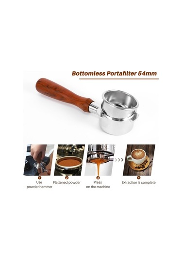 Metabagua Barista Serisi Ve Espresso Makineleri Için Dipsiz Portafilter 54mm, Filtre Sepetli Portafiltre 7klm2u Gümüş