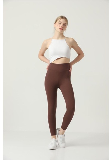 Kallima Kahverengi Içi Polarlı Kışlık Yüksek Bel Toparlayıcı Fitilli Tayt Kahverengi