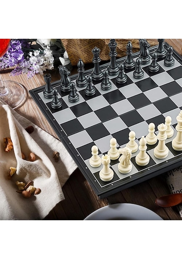 Klasik Katlanır Manyetik Satranç Takımı Okullar & Seyahat İçin Satranç Takımı 2li Dama Satranç Seti