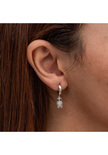 Gümüş Sallantılı Baykuş Kadın Küpe Gümüş