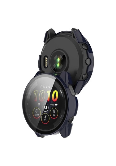 Garmin Forerunner 265 Akıllı Saat Pc Saat Kılıfı Ve Temperli Cam Ekran Koruyucu - Koyu Mavi - Wellngs