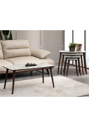 Vovvahome Vega 4lü Mdf Ahşap Zigon Sehpa Ve Orta Sehpa - Beyaz