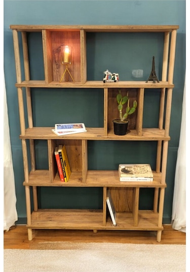 5 Raflı Modern Dekoratif Kitaplık Klasörlük Mutfak Rafı Kiler Çok Amaçlı Düzenleyici Raf Çam