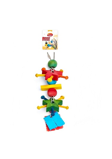 Ahşap Renkli Yıldızlar Papağan Kuş Oyuncağı 22 Cm