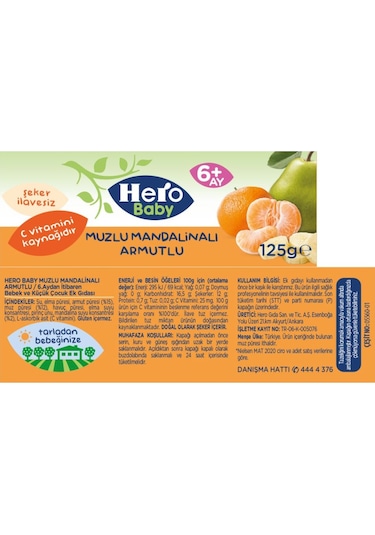 Hero Baby Muzlu Mandalinalı Armutlu 6+ Ay Kavanoz Maması 125 G