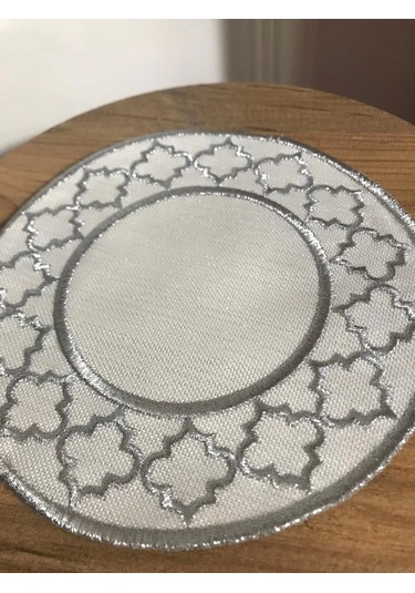 Nivemeshome Fas Nakışlı Gümüş Oval 6 Adet Keten Kokteyl Peçetesi Kahve Yanı Sunumluk Gümüş