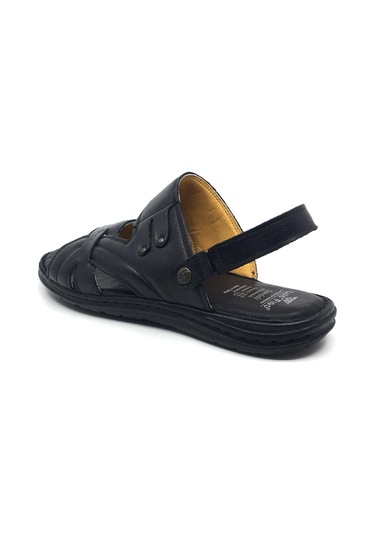 Luis Figo %100 Hakiki Deri Ortopedik Erkek Büyük Numara Sandalet Terlik 40-48 Siyah