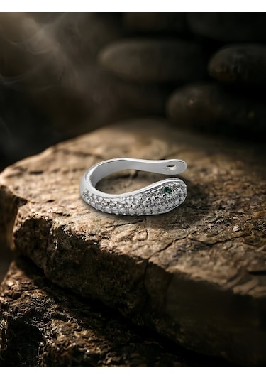 Minimal Yılan Model Zirkon Taşlı Kıkırdak Cuff Gümüş Renk Küpe Silver