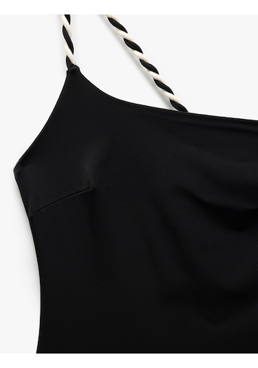 Koton Astarlı Mat Kumaş Renk Kontrast Detaylı Tek Omuz Mayo Siyah 5sak20048mm Siyah