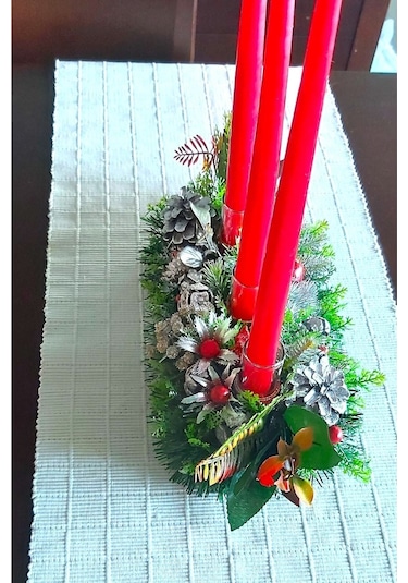 Yılbaşı Masa Çiçeği Mumluklu Centerpiece