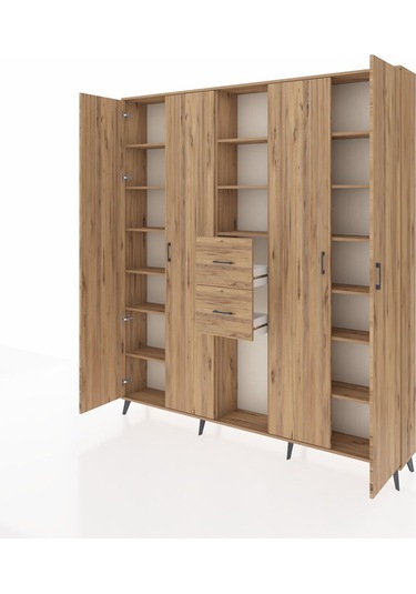 Arges Dolap 15 Raflı 2 Çekmeceli 4 Kapaklı 220x30x243 Çam-çam/çam Atlas Çam/atlas Çam