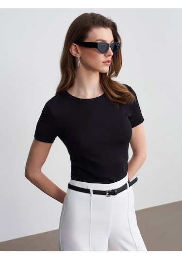 Dilvin 32637 Bisiklet Yaka T-shirt-siyah