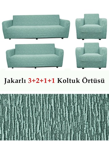 Jakarlı Koltuk Örtüsü , Kanepe ,chester Örtüsü 3211 Mint Yeşil Mint Yeşil