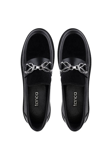 Tamer Tanca Kadın Deri & Tekstil Siyah Loafer Ayakkabı 817 9876 Bn Ayk Sk25-26 Syh Dr/tay Prlk Dr Siyah