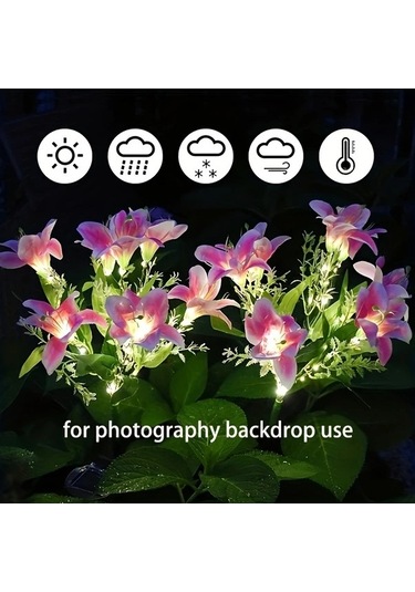 Fastbuy Turcoshop11 Pembe 7 Başlı Güneş Enerjili Zambak Bahçe Dekorasyon Led Işık Bahçinde Güzel Yansıtır