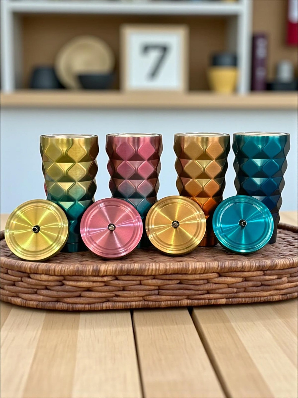 Mango Renkli Geometrik Pipetli Termos 500 Ml-soğuk Ve Sıcak İçecekler İçin Mavi - Sarı