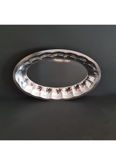 430 Kalite Paslanmaz Çelik Kayık Tabak 34x22 Cm Derinlik 3,5 Cm Gümüş