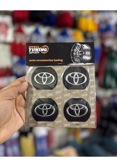 Universal Araç Uyumlu, Toyota Jant Göbeği Arması, Sticker 4'lü Set 60mm Gümüş