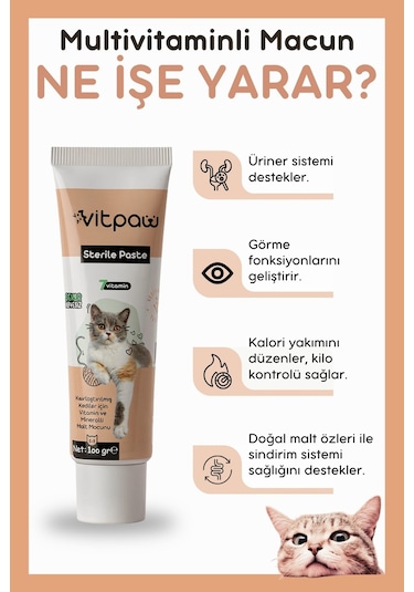 Vitpaw Kısırlaştırılmış Kediler İçin Vitamin & Mineralli Malt Macunu Sterile Paste 100 G