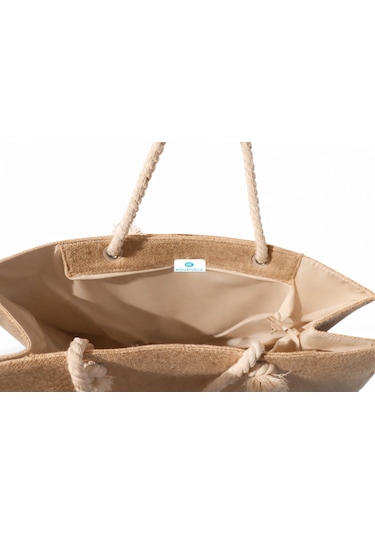 Jüt Tote Çanta - Fermuarlı- 54 34 Cm- Aquatolia - Plaj Çantası Bej