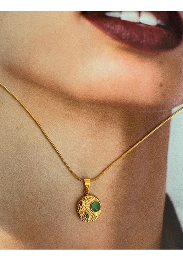 Firüze Taşlı Minimal Paslanmaz Çelik Kararmaz Kadın Kolye Moder Altın