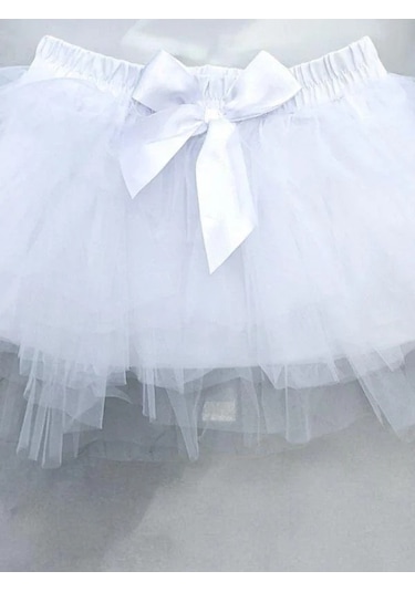 Kız Çocuk Kat Kat Tüllü Tütü Etek-14368 Beyaz