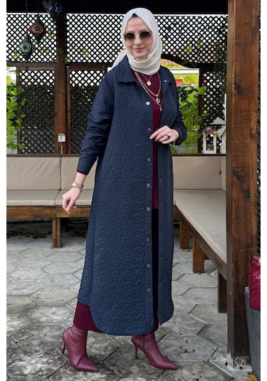 Rabia Şamlı Kapitone Kap Lacivert Çok Renkli