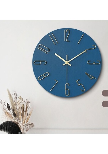Mavi Altın Harfli Duvar Saati 30cm B Diğer