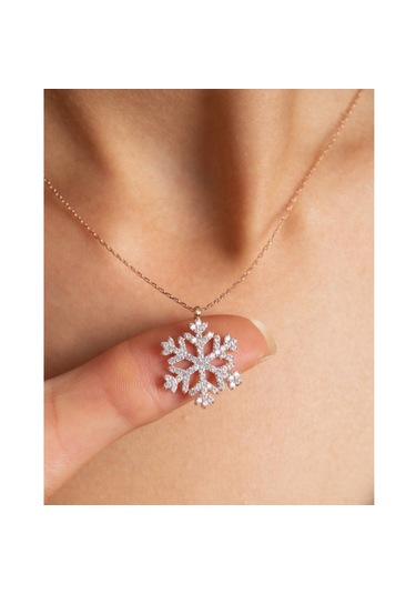Altın Renk Kartanesi Kolye Zirkon Beyaz Taşlı Kar Tanesi Çelik Kolye Altın