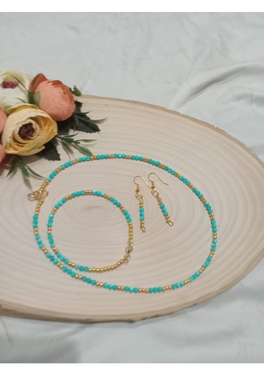 Mavi Sedef Kolye, Bileklik Ve Küpe Takı Seti Mavi