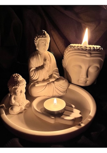 Özel Tasarım Buda Beton Soya Mum Takımı