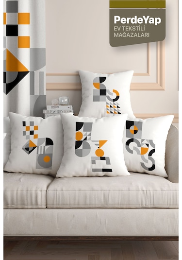 Minimal Geometrik Nesneler Desenli 4'lü Kırlent Kılıfı