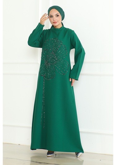 Zeral Taş İşlemeli Abiye 1200 - Zümrüt Yeşili