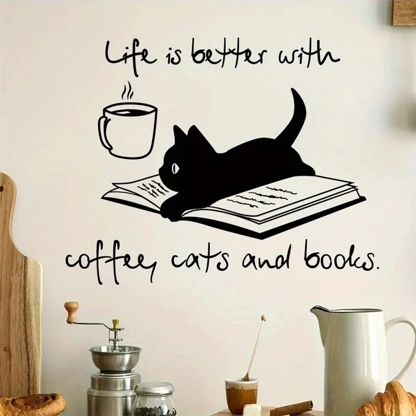 Trendooze Ahşap Tarzı Siyah Kedi Ve Kahve Temalı Kendinden Yapışkanlı Pvc Duvar Çıkartması Siyah